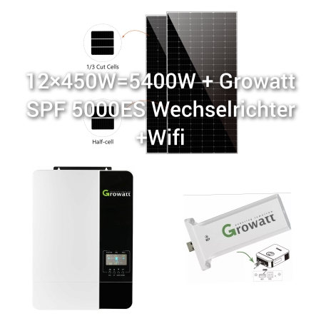 12x450W= 5400W + Growatt SPF 5000ES inkl. Wifi Photovoltaikanlage Solar Anlage